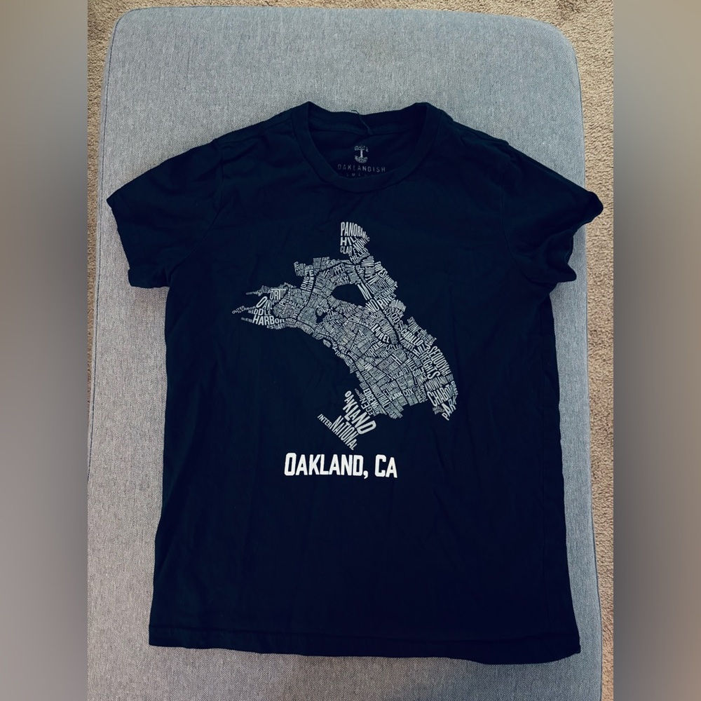 Oaklandish Oakland CA typographic neighborhood map  women’s t-shirt black XS